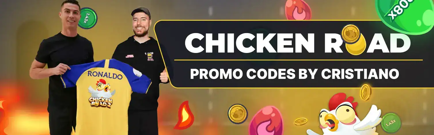 Cristiano ronaldo chicken road game example of banner with fake promocodes.